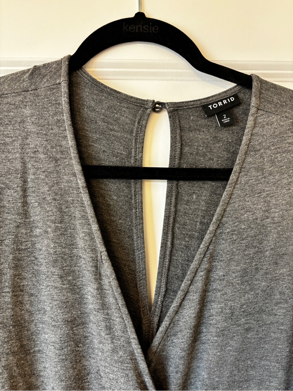 Plus Size Heather Grey Wrap Jumpsuit with Tie Waist - Picture 3 of 5